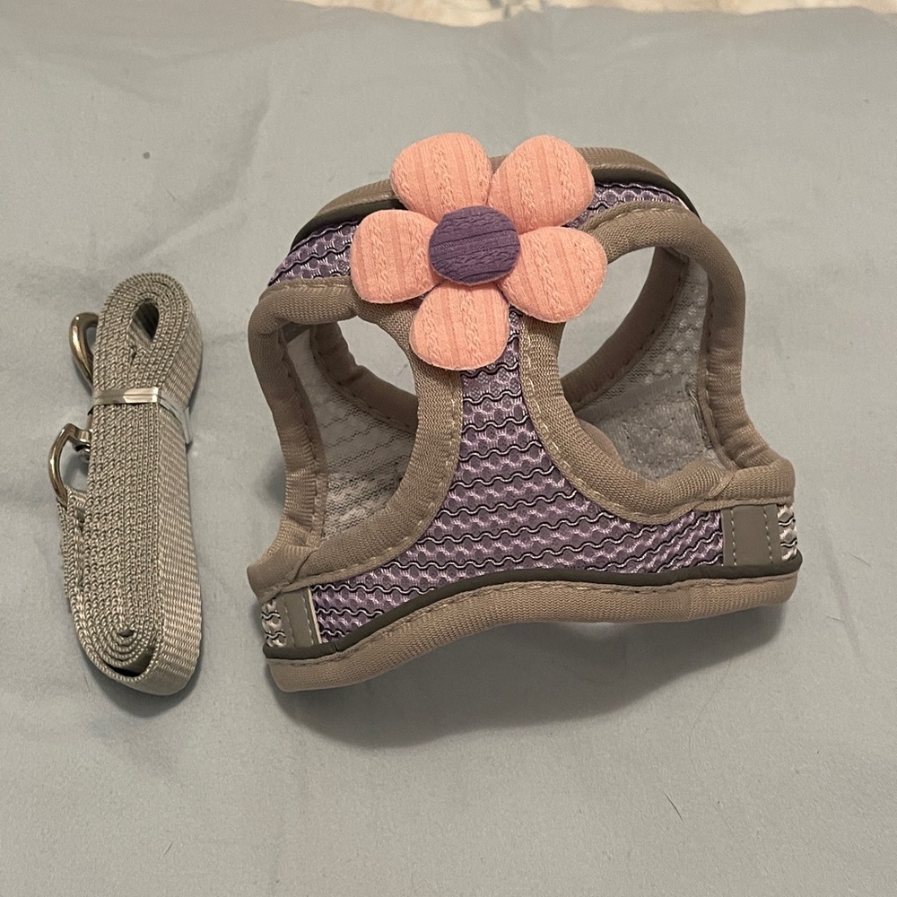 Purple and Pink small dog Harness with Flower Design